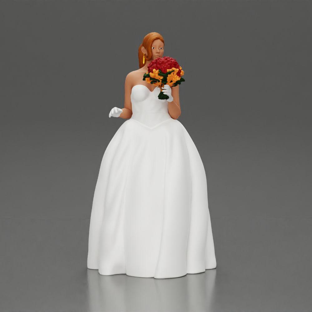 Diorama modélisme photo produit 1 : Figurine diorama : Miniature mariée en robe blanche longue avec bouquet de fleurs (Ref Nr. A132)