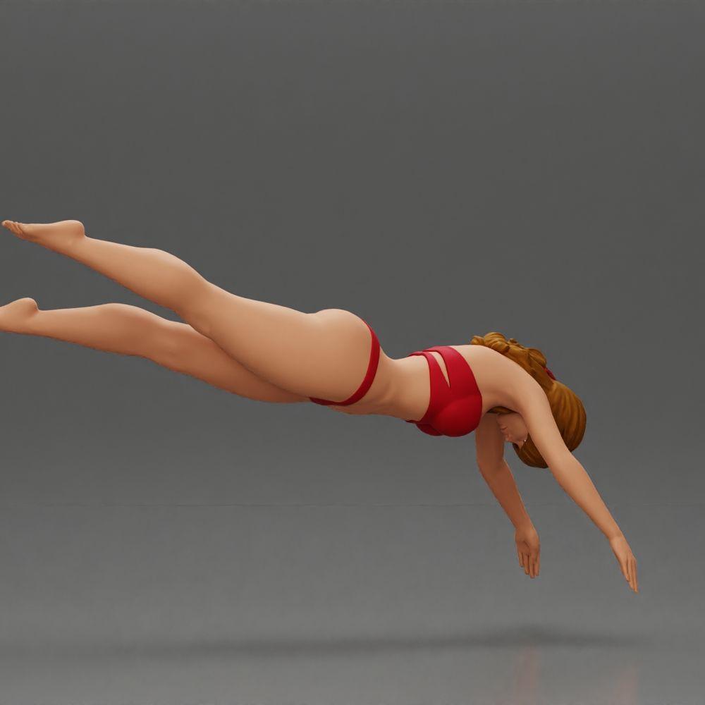 Diorama Modélisme Photo de produit 1 : Miniature de diorama : Femme en bikini rouge, pose de plongée/saut élégante (Ref Nr. A137)