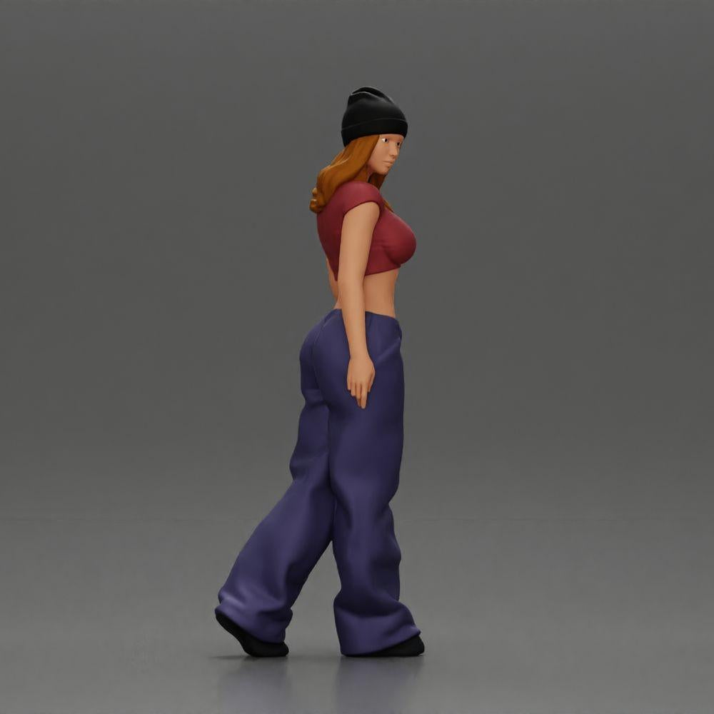 Diorama modélisme photo produit 1 : Figurine miniature : Femme Hip-Hop Lowrider avec casquette, top court et pantalon baggy (Ref Nr. A103)