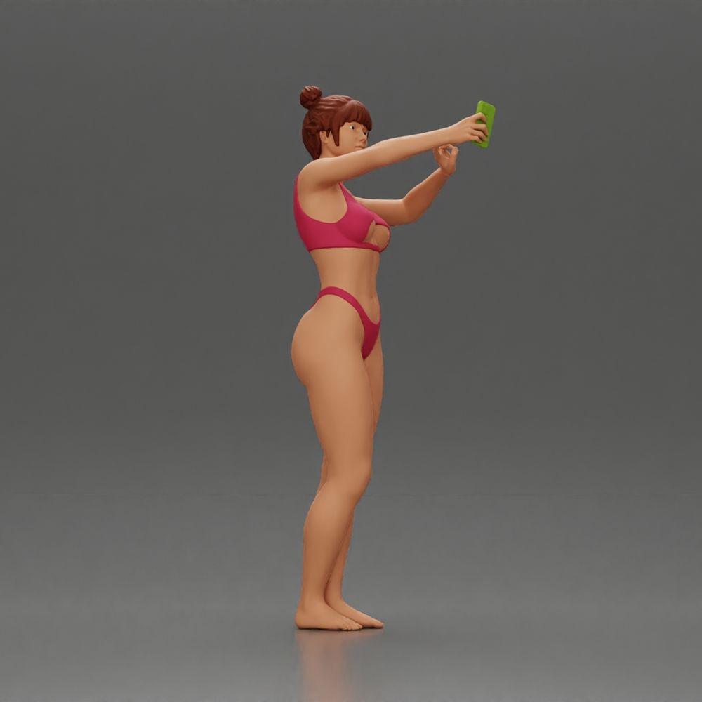 Diorama Modélisme Photo de produit 1 : Miniature de diorama : Femme en bikini prenant un selfie à la plage, figurine debout (Ref Nr. A69)
