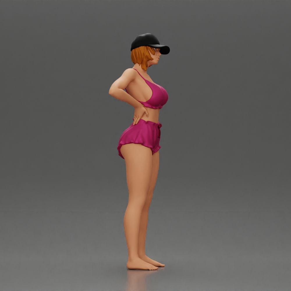 Diorama Modélisme Photo de produit 1 : Figurine de diorama : Figurine miniature debout en tenue d'été avec casquette, shorts, pieds nus sur la plage (Ref Nr. A108)