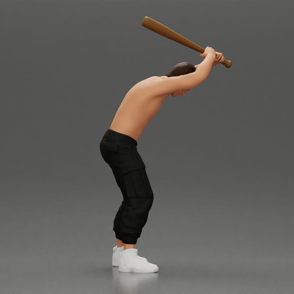 Diorama modélisme photo produit 1 : Miniature debout, sans haut de corps, avec un bâton de baseball levé, pose agressive (Ref Nr. A89)