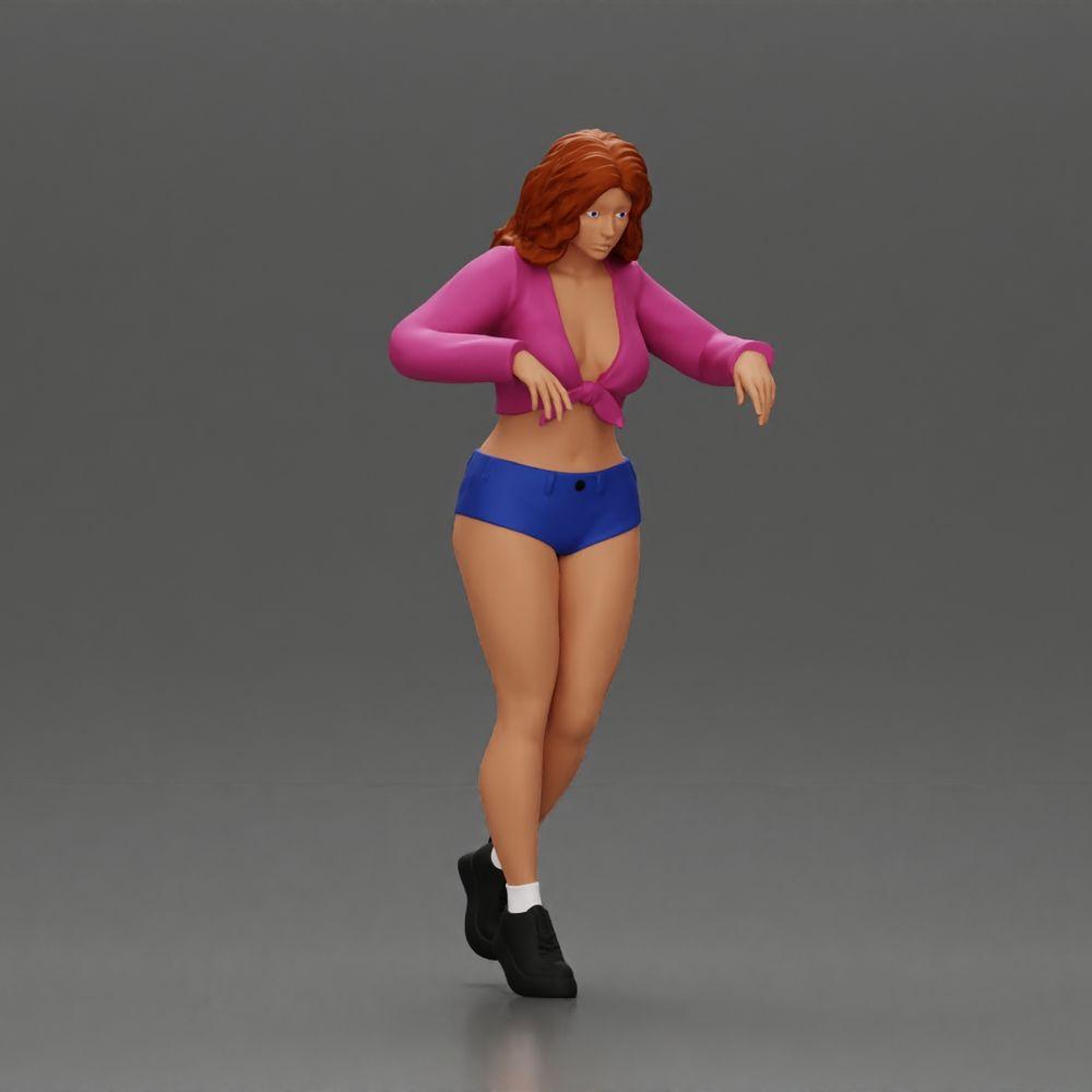 Diorama modélisme photo produit 1 : Figurine diorama féminine en mini-jupe et shorts, debout au bord des escaliers (Ref Nr. A73)