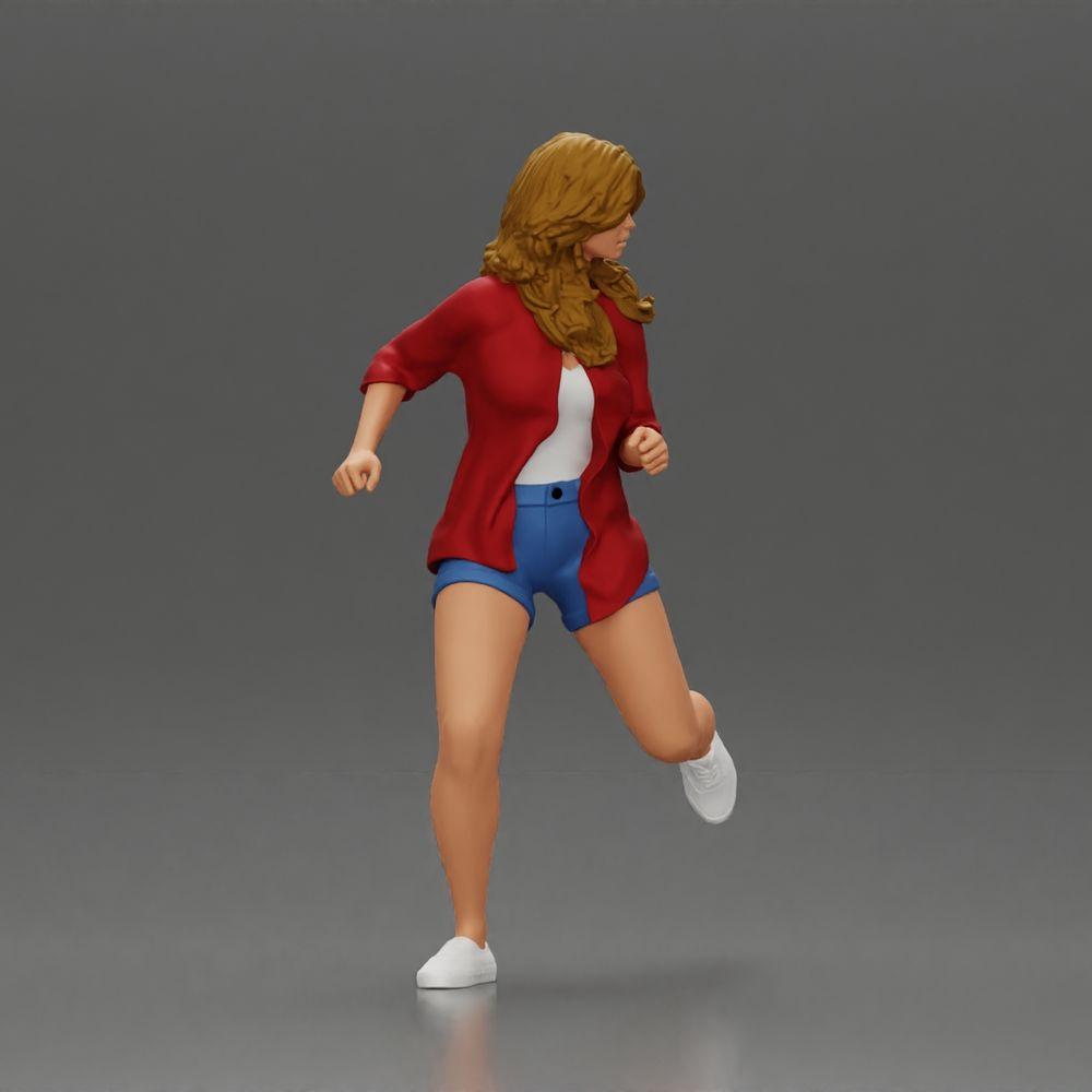 Diorama Modélisme Photo produit 1 : Figurine de diorama : Jeune femme courant avec chemise ouverte et shorts, déterminée (Ref Nr. A102)