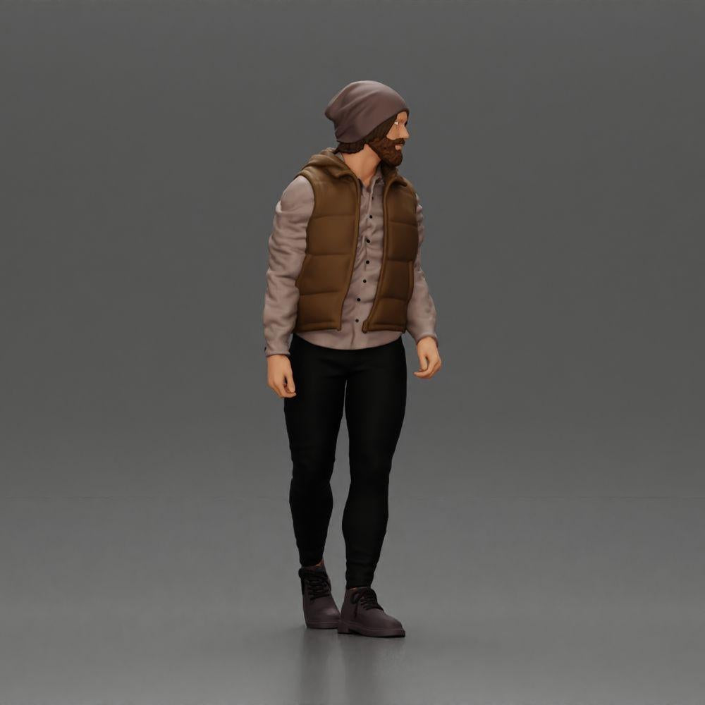 Diorama Modélisme Photo de produit 1 : Figurine de diorama : Homme barbu en vêtements d'hiver, marchant - Miniature de diorama (Ref Nr. A129)
