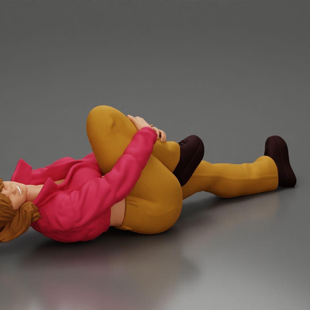 Diorama modélisme photo produit 1 : Femme allongée avec mini-veste tenant un genou blessé - Miniature diorama (Ref Nr. A87)
