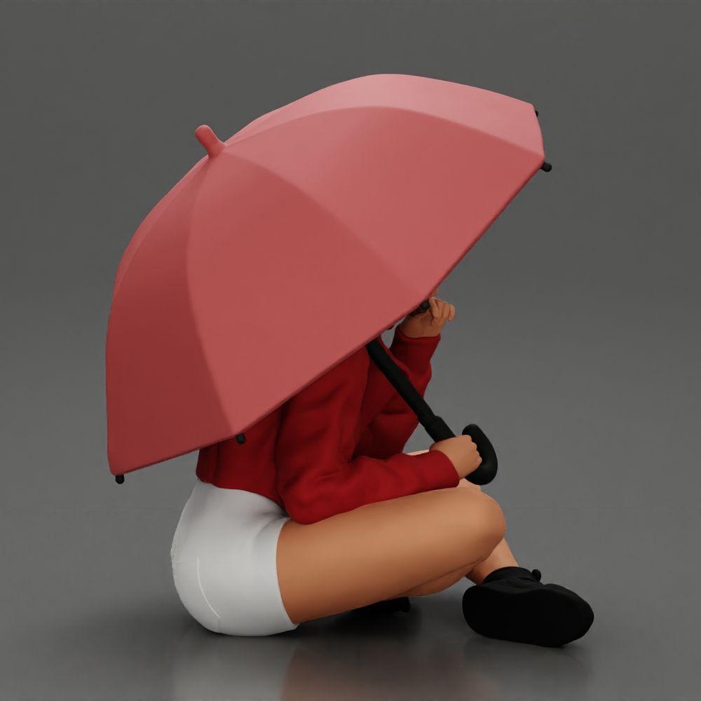 Diorama Modélisme Photo de produit 1 : Miniature de diorama : Femme assise en veste et short avec un parapluie ouvert (Ref Nr. A85)