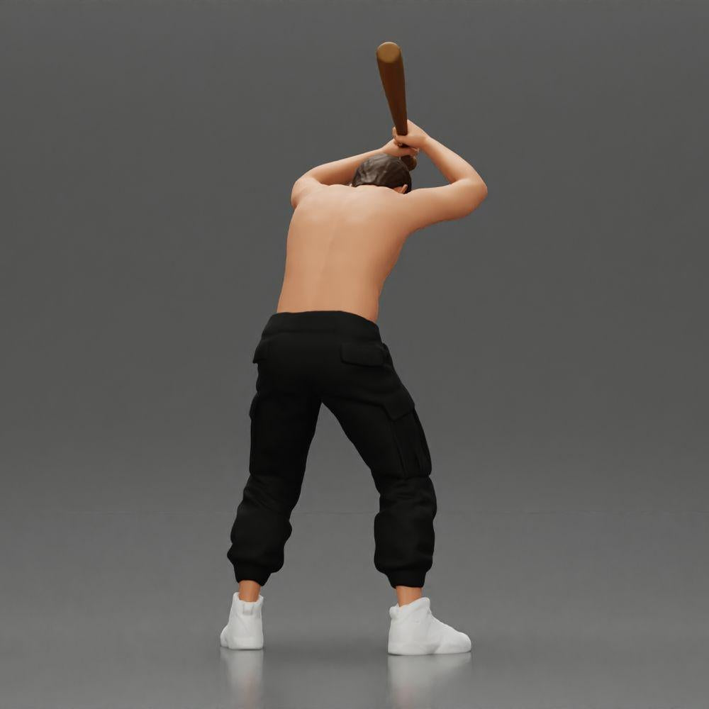 Diorama modélisme photo produit 2 : Miniature debout, sans torse, avec une batte de baseball levée, pose agressive (Ref Nr. A89)