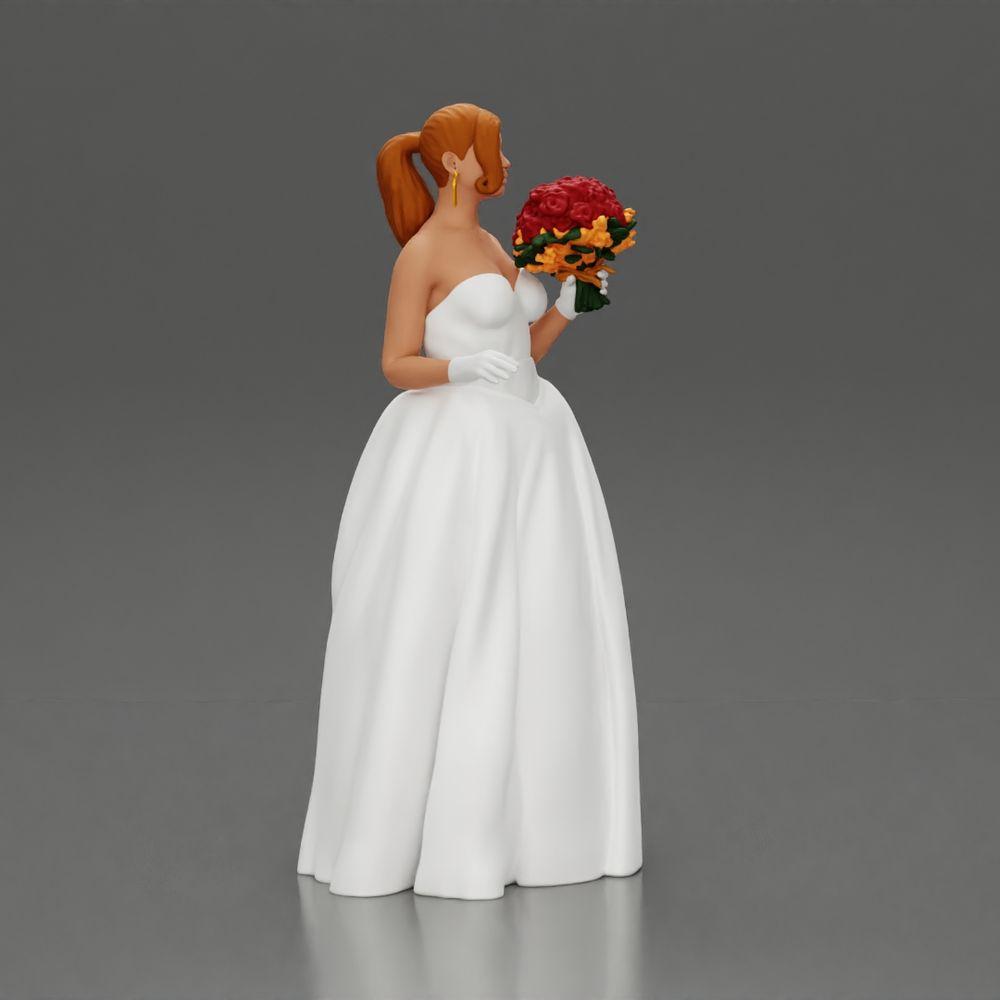 Diorama modélisme photo produit 2 : Figurine diorama : Miniature mariée en robe blanche longue avec bouquet de fleurs (Ref Nr. A132)