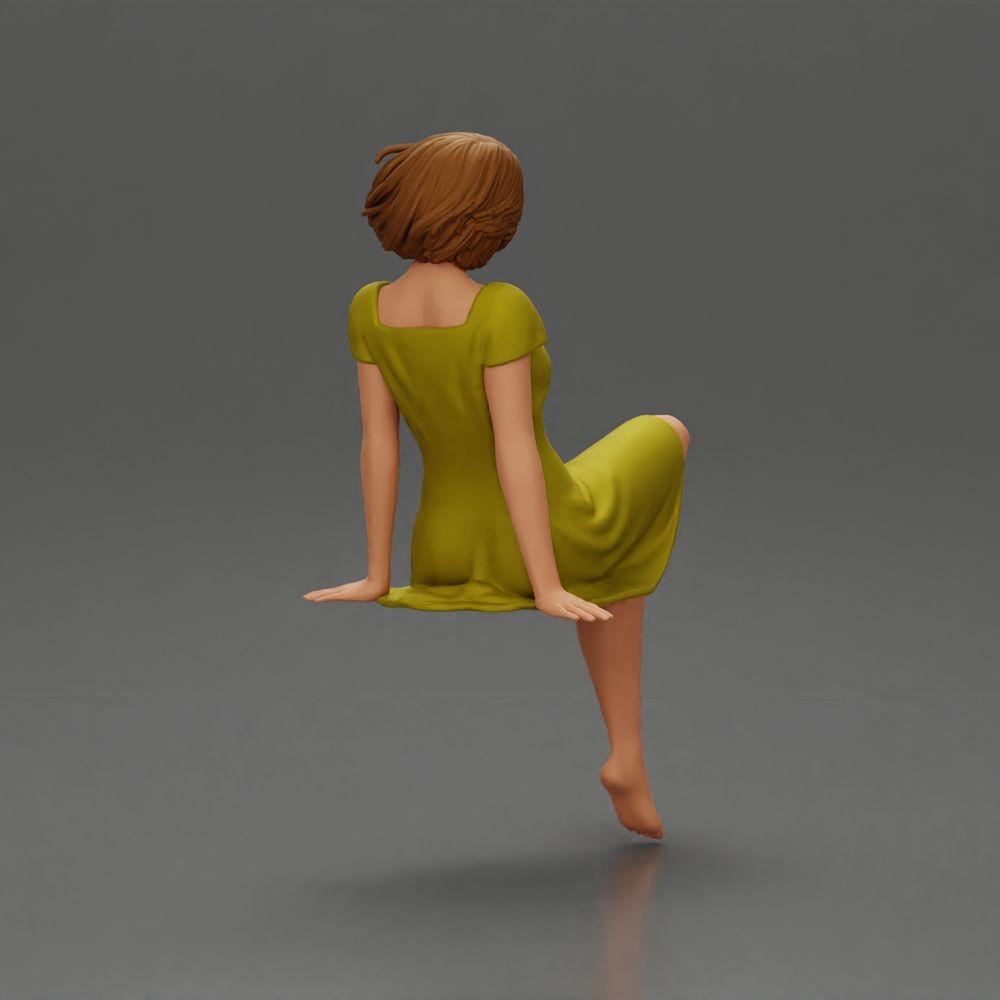 Diorama modélisme photo produit 2 : Figurine de diorama : Femme assise en robe, pieds nus, cheveux courts dans le vent (Ref Nr. A95)
