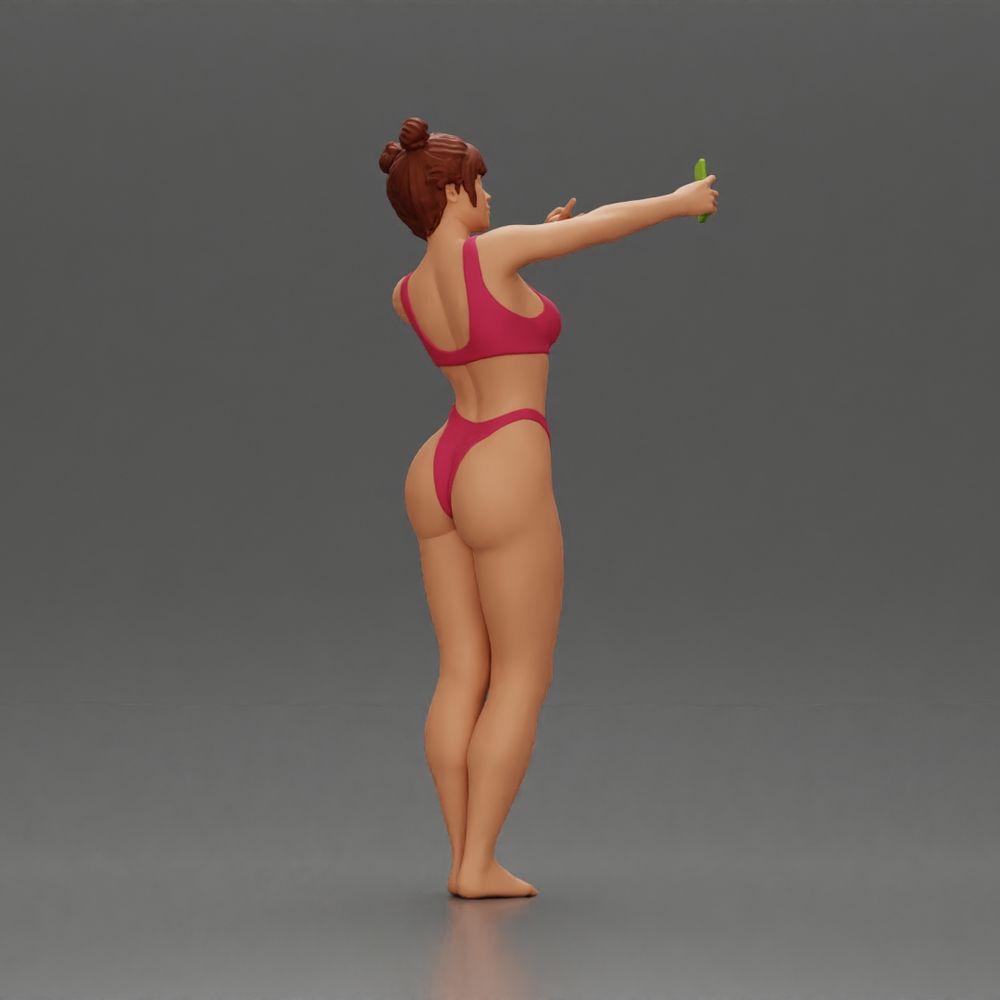 Diorama Modélisme Photo de produit 2 : Miniature de diorama : Femme en bikini prenant un selfie sur la plage, figurine debout (Ref Nr. A69)