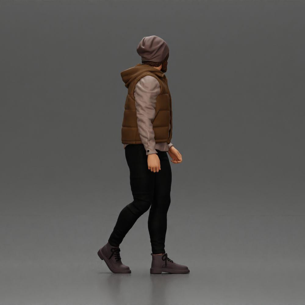 Diorama modélisme photo produit 2 : Figurine diorama : Homme barbu en vêtements d'hiver, marchant - Miniature diorama (Ref Nr. A129)