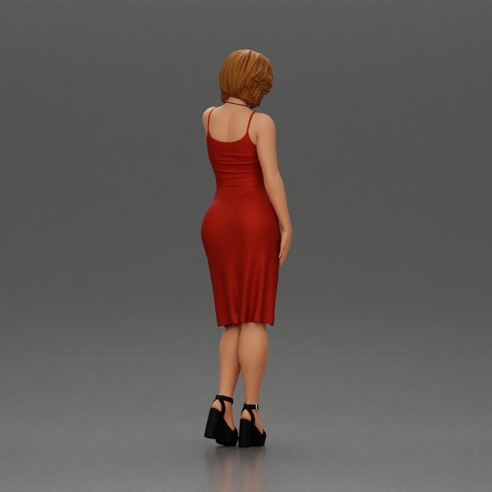 Diorama modélisme photo de produit 2 : Figurine diorama féminine en mini-robe, cheveux courts, main sur le cou, collier (Ref Nr. A99)