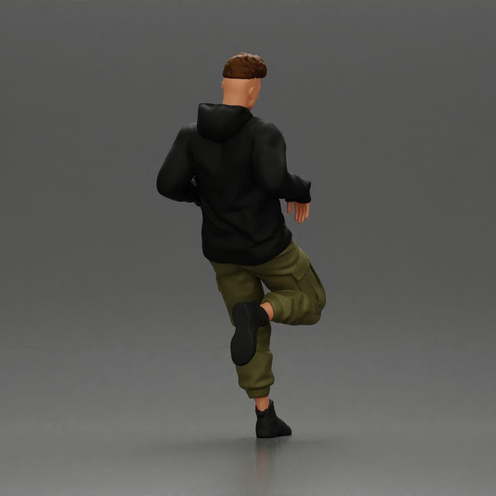 Diorama modélisme photo produit 2 : figurine miniature : homme en sweat à capuche et pantalon cargo, pose décontractée (Ref Nr. A142)