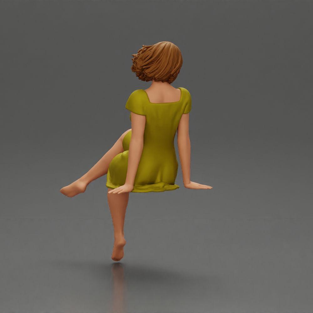 Diorama Modélisme Photo de produit 3 : Figurine de diorama : Femme assise en robe, pieds nus, cheveux courts dans le vent (Ref Nr. A95)