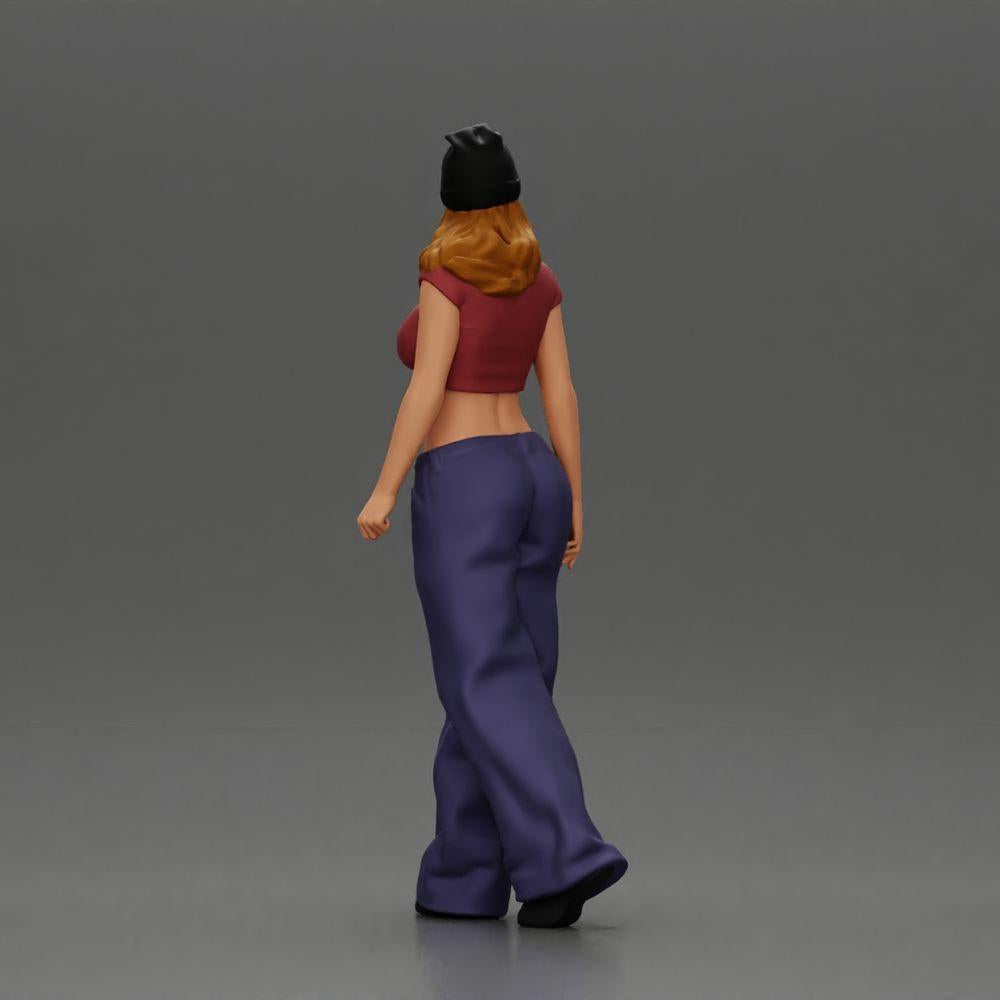 Diorama modélisme photo produit 3 : Figurine miniature : Femme Hip-Hop Lowrider avec casquette, top court et pantalon baggy (Ref Nr. A103)
