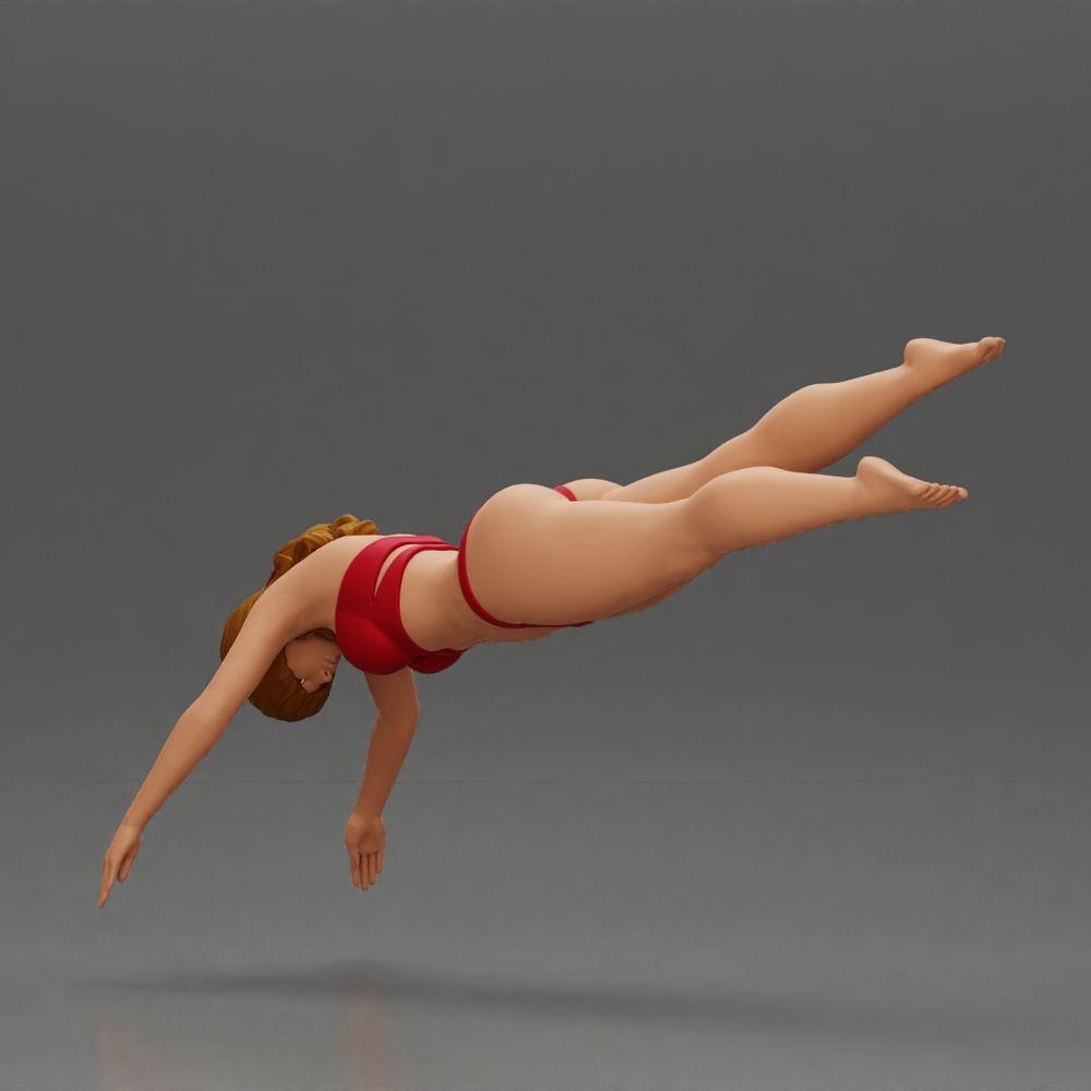 Diorama modélisme photo produit 3 : Miniature diorama : Femme en bikini rouge, pose de plongée/saut élégante (Ref Nr. A137)