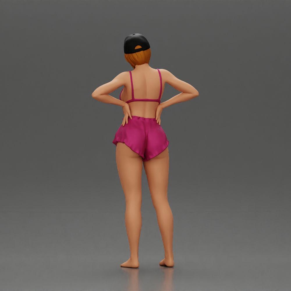 Diorama modélisme photo produit 3 : Figurine diorama : Figurine miniature debout en tenue d'été avec casquette, shorts, pieds nus sur la plage (Ref Nr. A108)