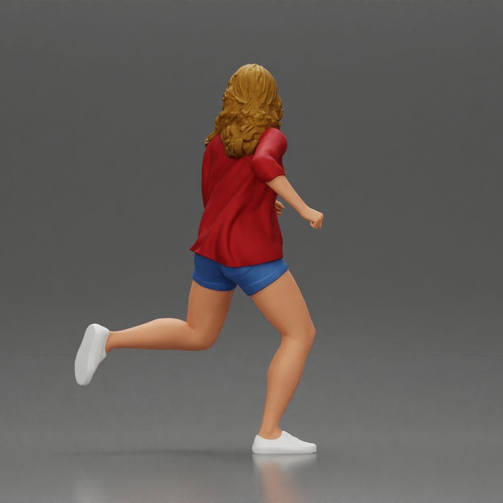 Diorama modélisme photo produit 3 : Figurine diorama : Jeune femme courant avec chemise ouverte et shorts, déterminée (Ref Nr. A102)