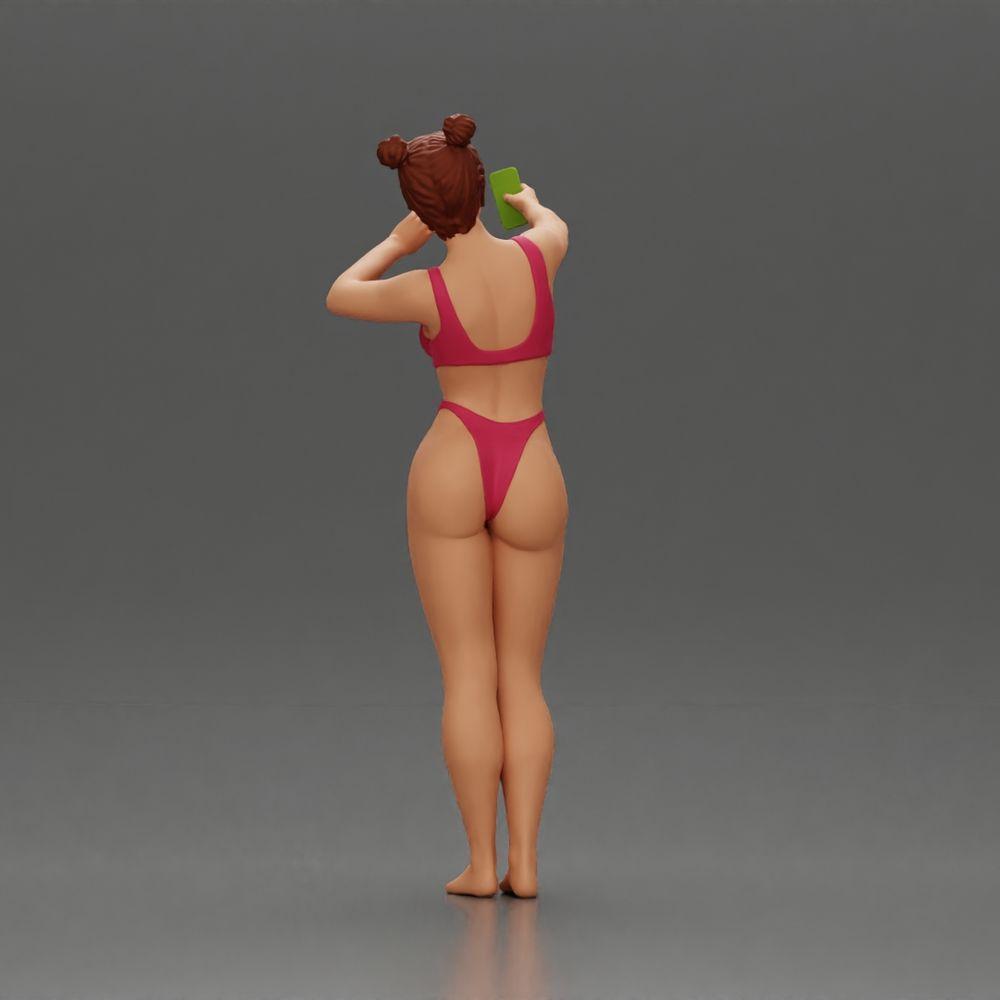 Diorama Modélisme Photo de produit 3 : Miniature de diorama : Femme en bikini prenant un selfie à la plage, figurine debout (Ref Nr. A69)