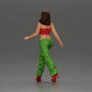 Diorama Modélisme Photo de produit 3 : Figurine de diorama : Figurine miniature femme en pose de marche, vert-rouge, top court, pantalon large, escarpins (Ref Nr. A141)