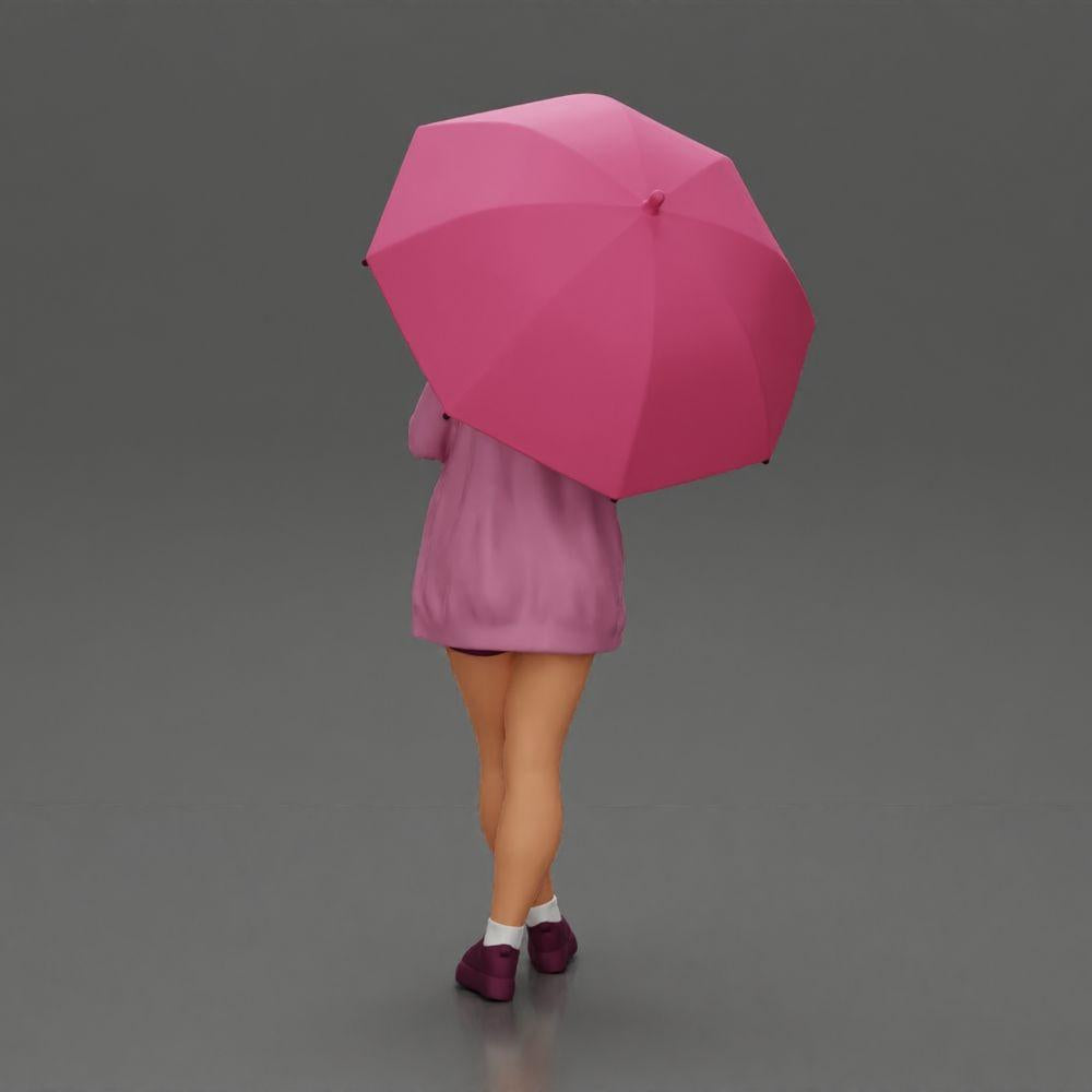 Diorama modélisme photo produit 3 : Figurine féminine de diorama en cardigan ouvert et shorts avec parapluie (Ref Nr. A92)