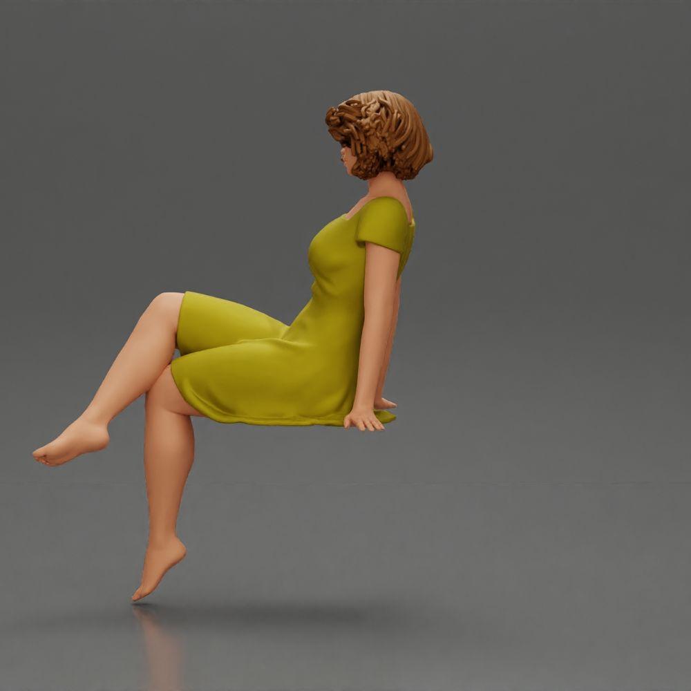 Diorama modélisme photo produit 4 : Figurine de diorama : Femme assise en robe, pieds nus, cheveux courts dans le vent (Ref Nr. A95)