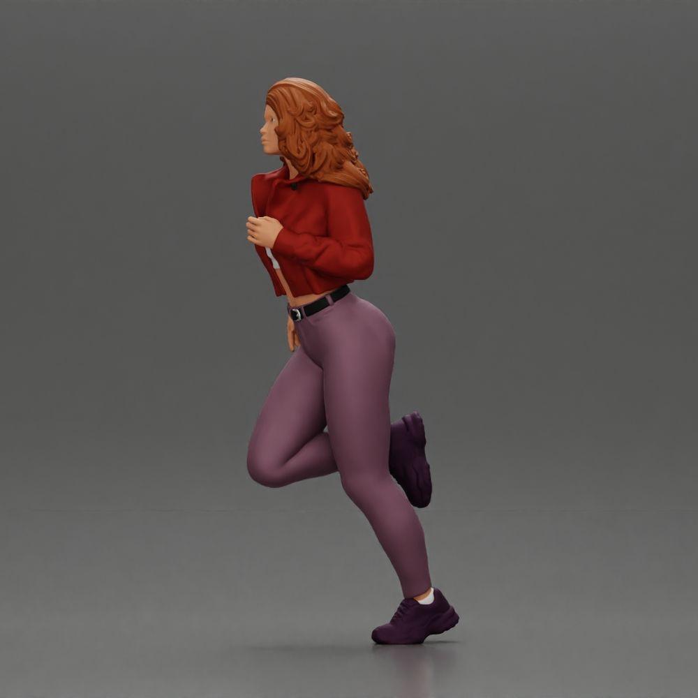 Diorama modélisme photo produit 4 : Figurine de diorama : Fille courant avec de longs cheveux en veste (Ref Nr. A96)