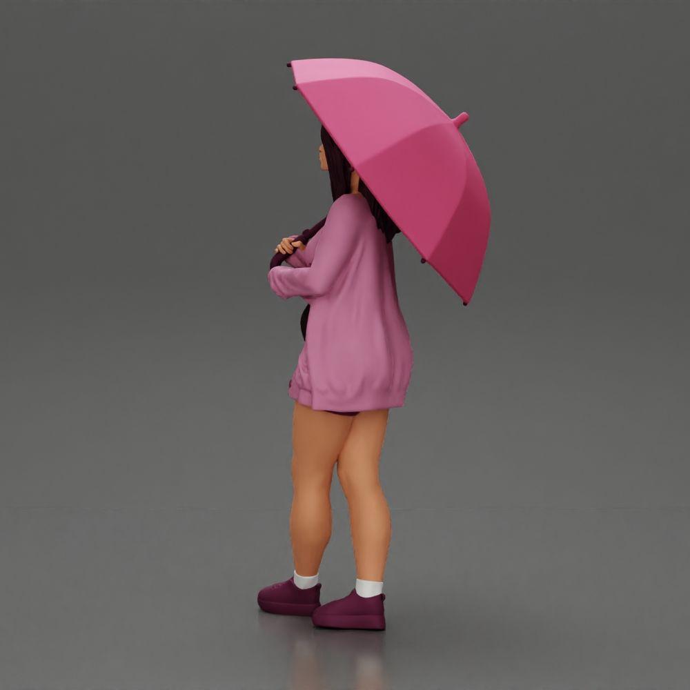 Diorama modélisme photo produit 4 : Figurine féminine de diorama en cardigan ouvert et shorts avec parapluie (Ref Nr. A92)