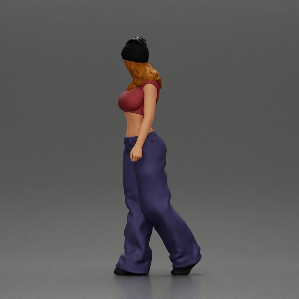 Diorama Modélisme Photo de produit 4 : Figurine miniature : Femme Hip-Hop Lowrider avec casquette, top court et pantalon baggy (Réf n° A103)