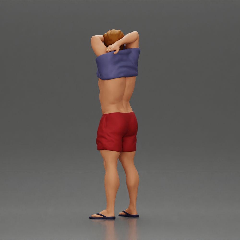 Diorama modélisme photo produit 4 : Miniature debout : homme musclé en short tirant un T-shirt par la tête (Ref Nr. A90)