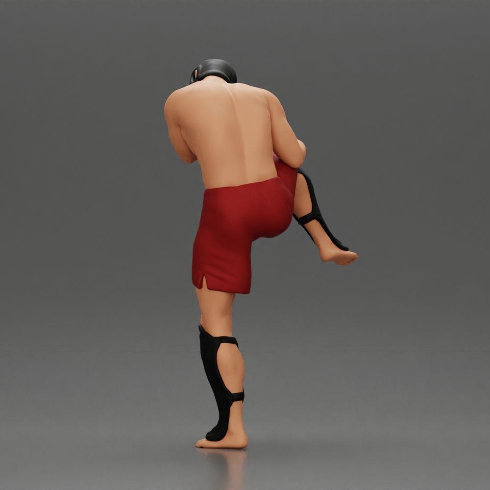 Diorama modélisme photo produit 4 : Figurine diorama : miniature d'arts martiaux, pose de coup de pied avec casque, gants et protège-tibias (Ref Nr. A122)
