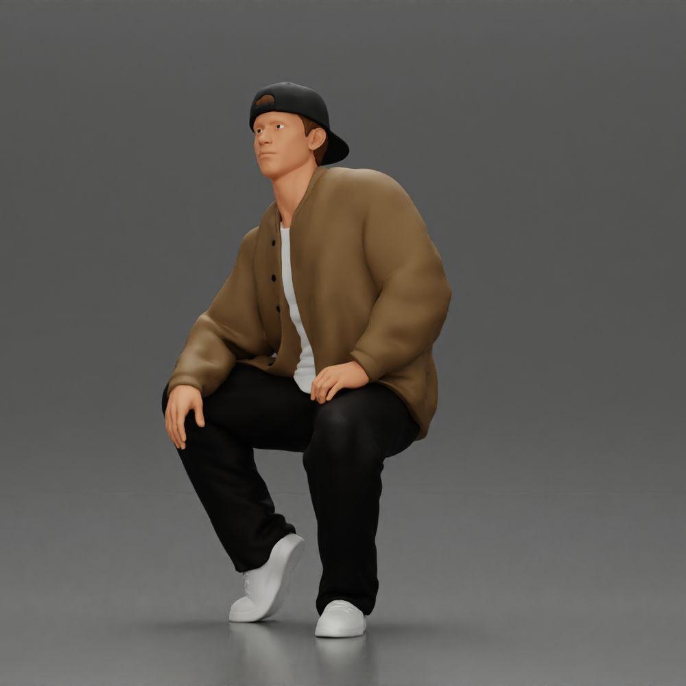 Diorama modélisme photo produit 5 : Figurine diorama : Homme hip-hop assis avec veste, casquette et baskets (Ref Nr. A62)