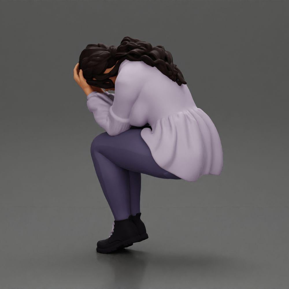 Diorama modélisme photo de produit 5 : figurine miniature : fille triste avec des manches bouffantes, assise, visage dans les mains (Ref Nr. A88)