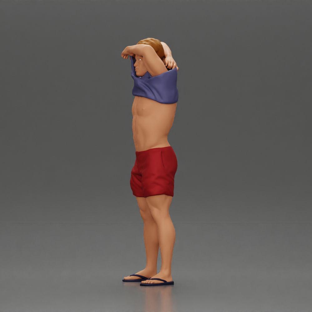 Diorama modélisme photo de produit 5 : Miniature debout : homme musclé en short mettant un T-shirt par-dessus la tête (Ref Nr. A90)