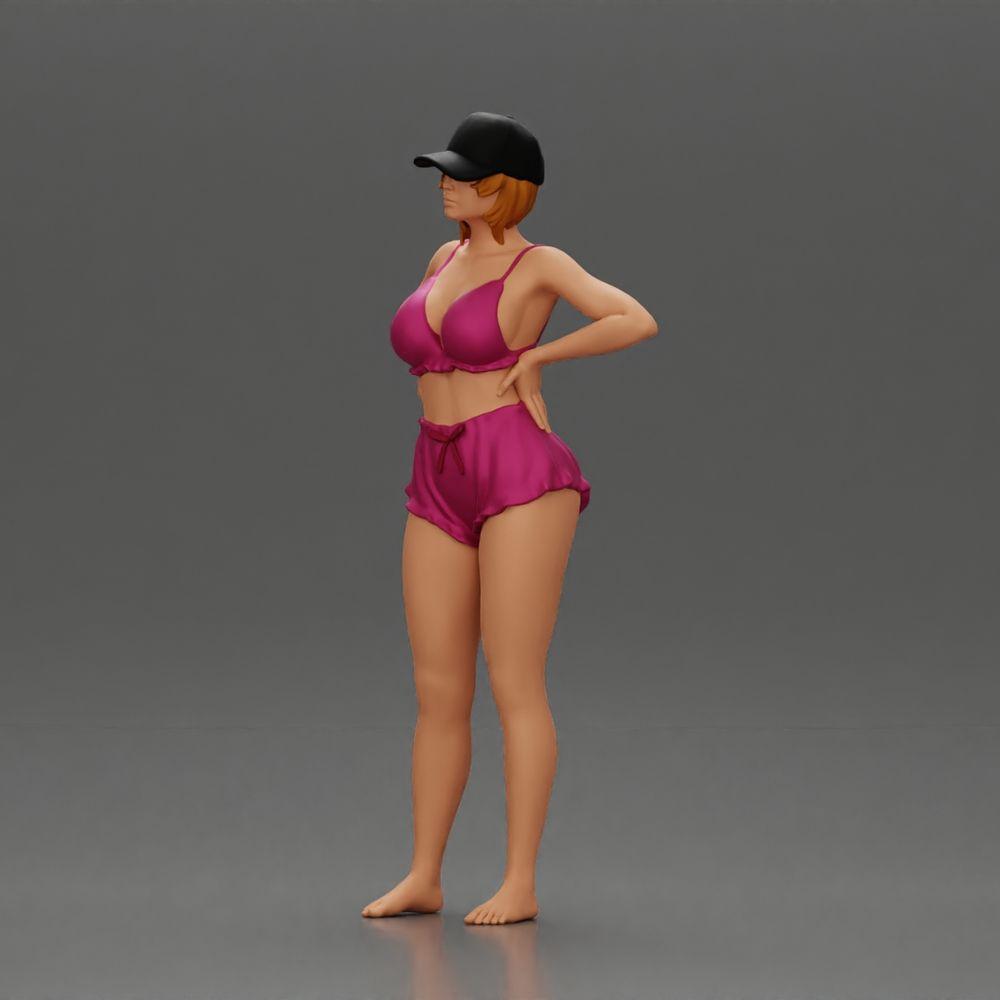 Diorama Modélisme Photo de produit 5 : Figurine diorama : Figurine miniature debout en tenue d'été avec casquette, shorts, pieds nus sur la plage (Ref Nr. A108)