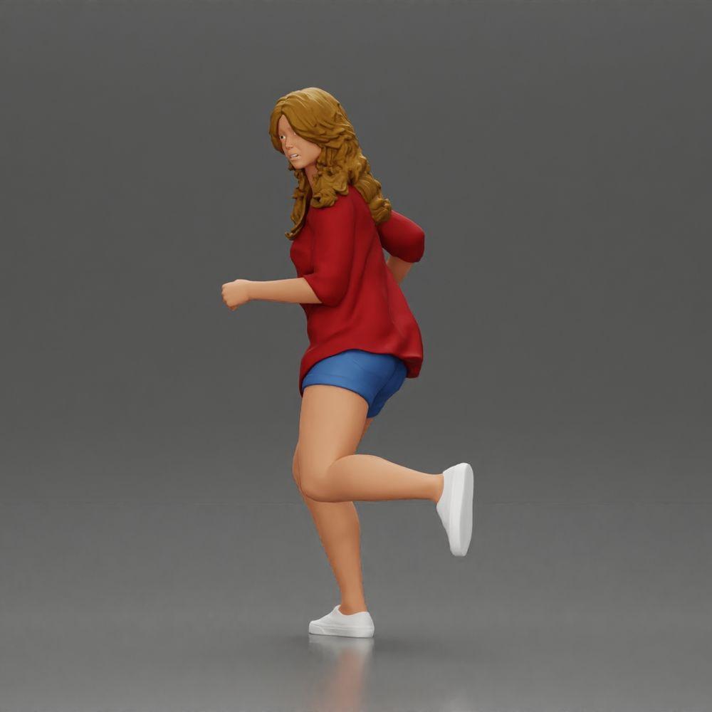 Diorama modélisme photo produit 5 : Figurine diorama : Jeune femme en train de courir avec une chemise ouverte et un short, déterminée (Ref Nr. A102)