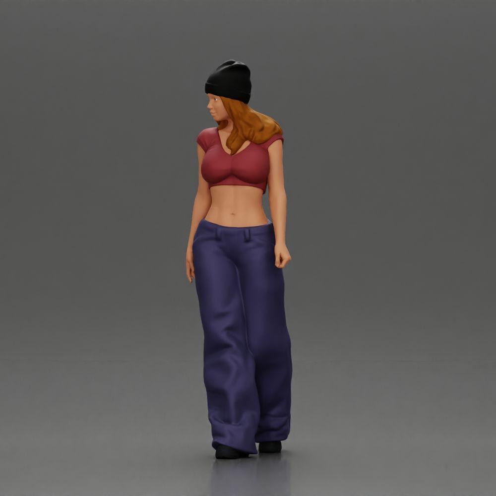 Diorama modélisme photo de produit 5 : Figurine miniature : Femme Hip-Hop Lowrider avec casquette, top court et pantalon baggy (Ref Nr. A103)