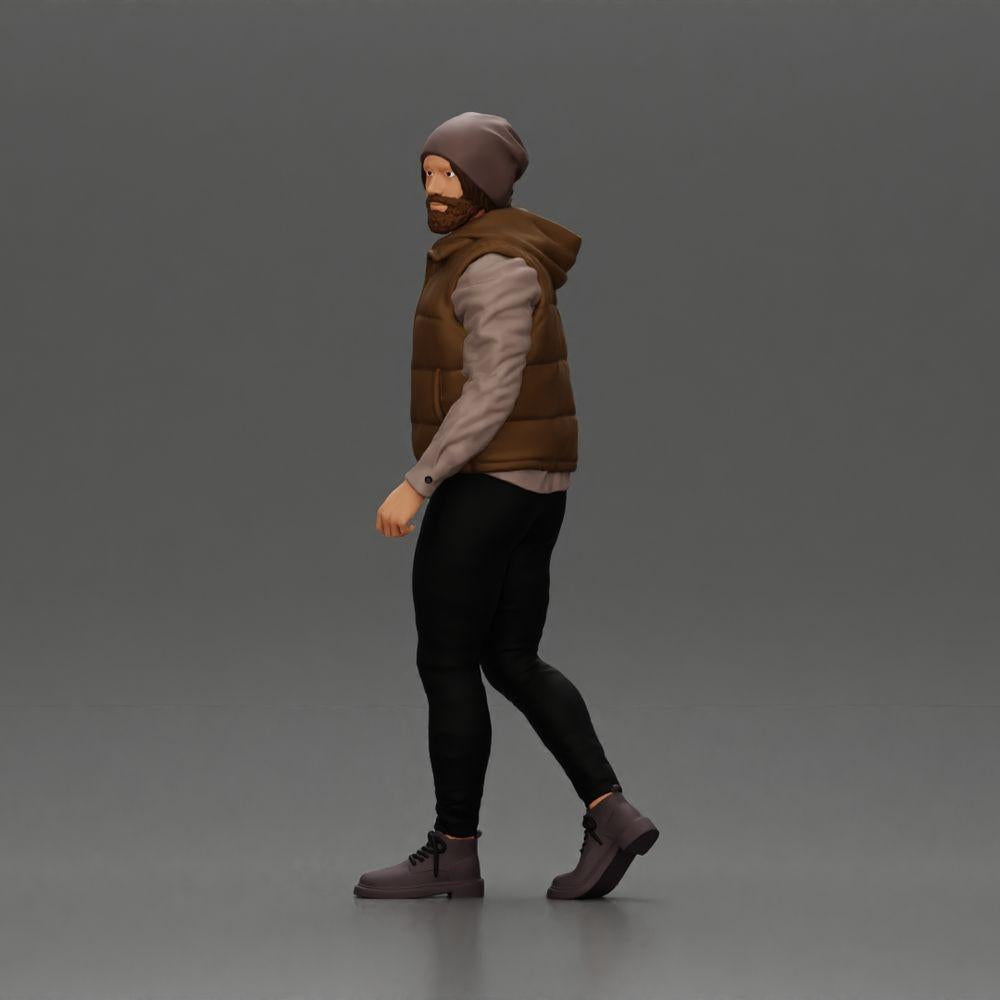Diorama modélisme photo produit 5 : Figurine diorama : Homme barbu en vêtements d'hiver, marchant - Miniature diorama (Ref Nr. A129)