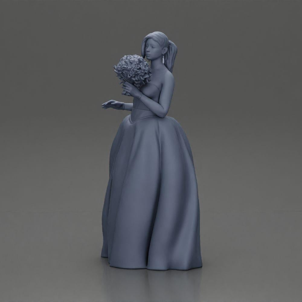 Diorama Modélisme Photo Produit 6 : Figurine de diorama : Miniature mariée en robe blanche longue avec bouquet de fleurs (Ref Nr. A132)