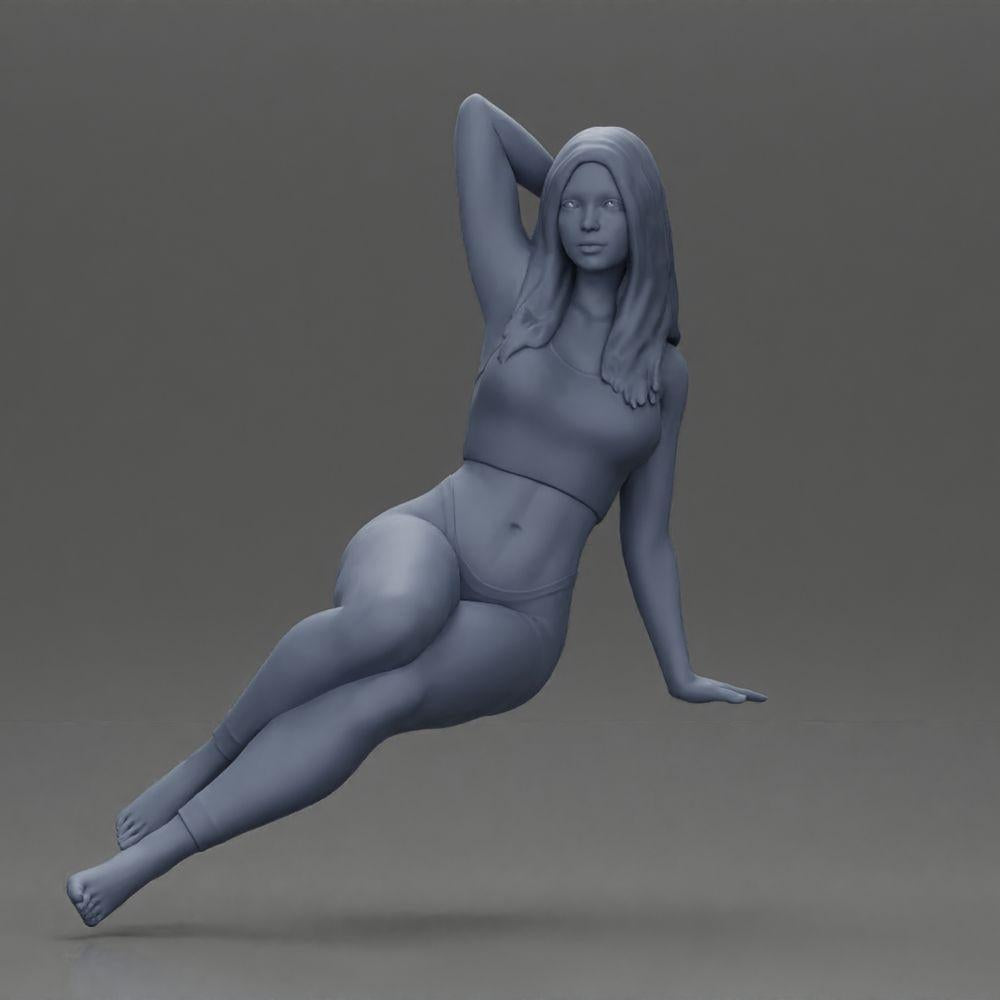 Diorama modélisme photo de produit 6 : Figurine : Femme en leggings, assise sur le canapé de côté, bras derrière la tête (Ref Nr. A68)