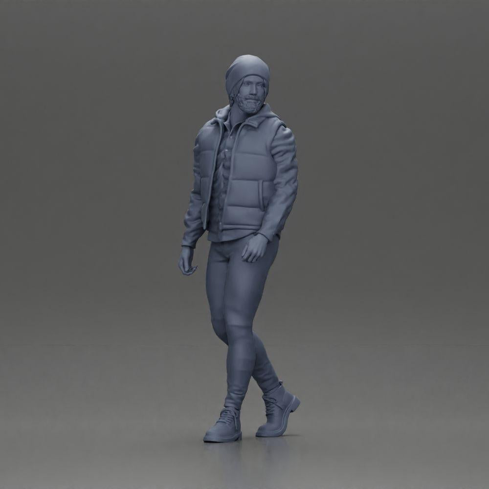 Diorama modélisme photo produit 6 : Figurine diorama : Homme barbu en vêtements d'hiver, marchant - Miniature diorama (Ref Nr. A129)