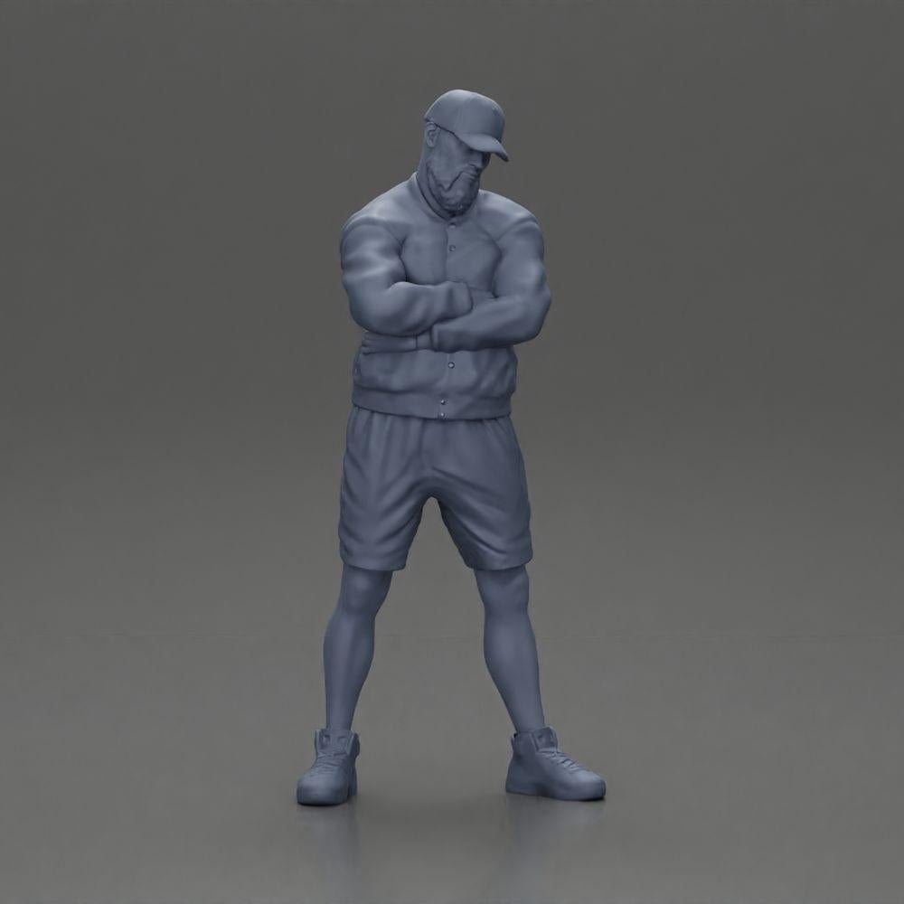 Diorama modélisme photo produit 6 : Figurine : homme les bras croisés, casquette, veste, shorts, chaussures de sport (Ref Nr. A125)