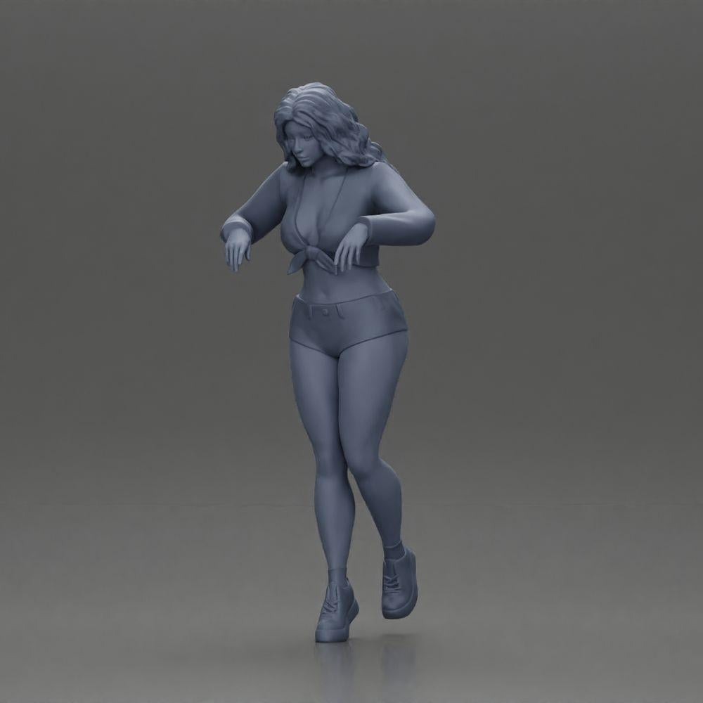 Diorama modélisme photo produit 6 : Figurine diorama féminine en mini-jupe et shorts, debout au bord des escaliers (Ref Nr. A73)