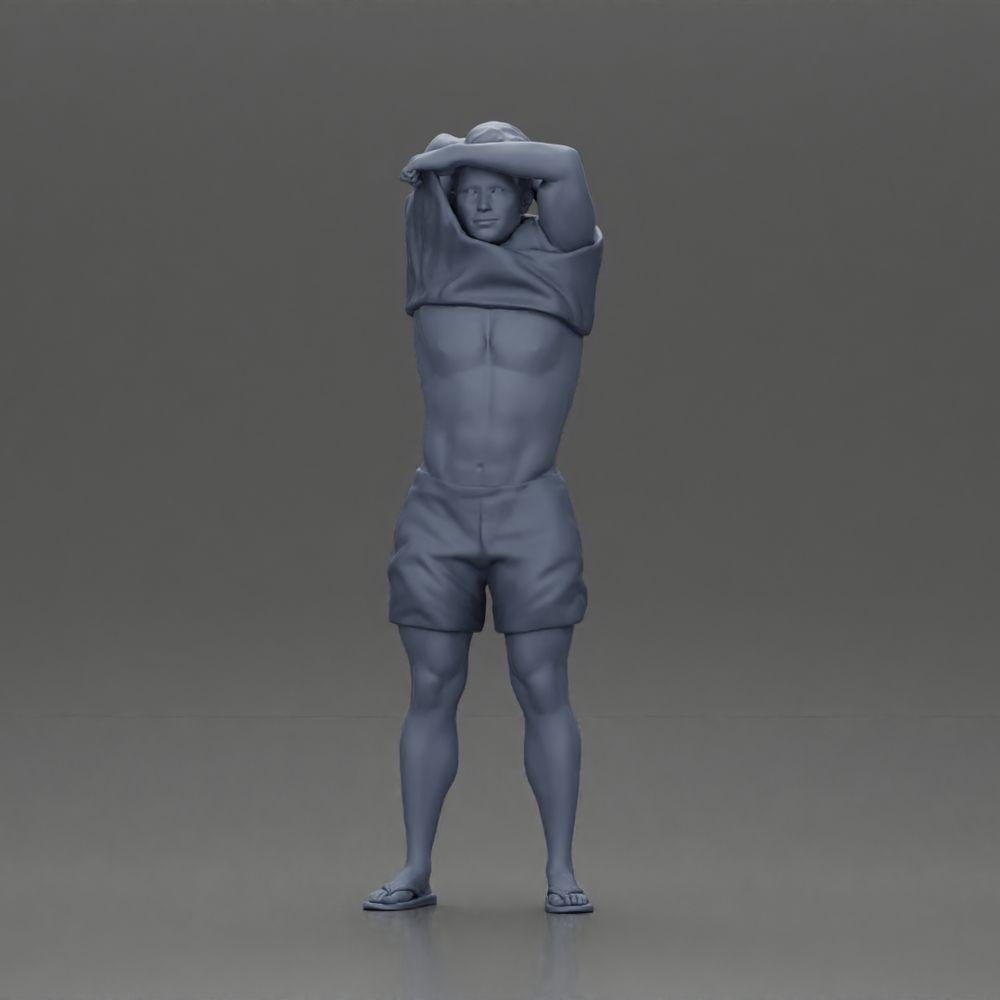 Diorama modélisme photo de produit 6 : Miniature debout : homme musclé en short tirant un T-shirt par-dessus la tête (Ref Nr. A90)