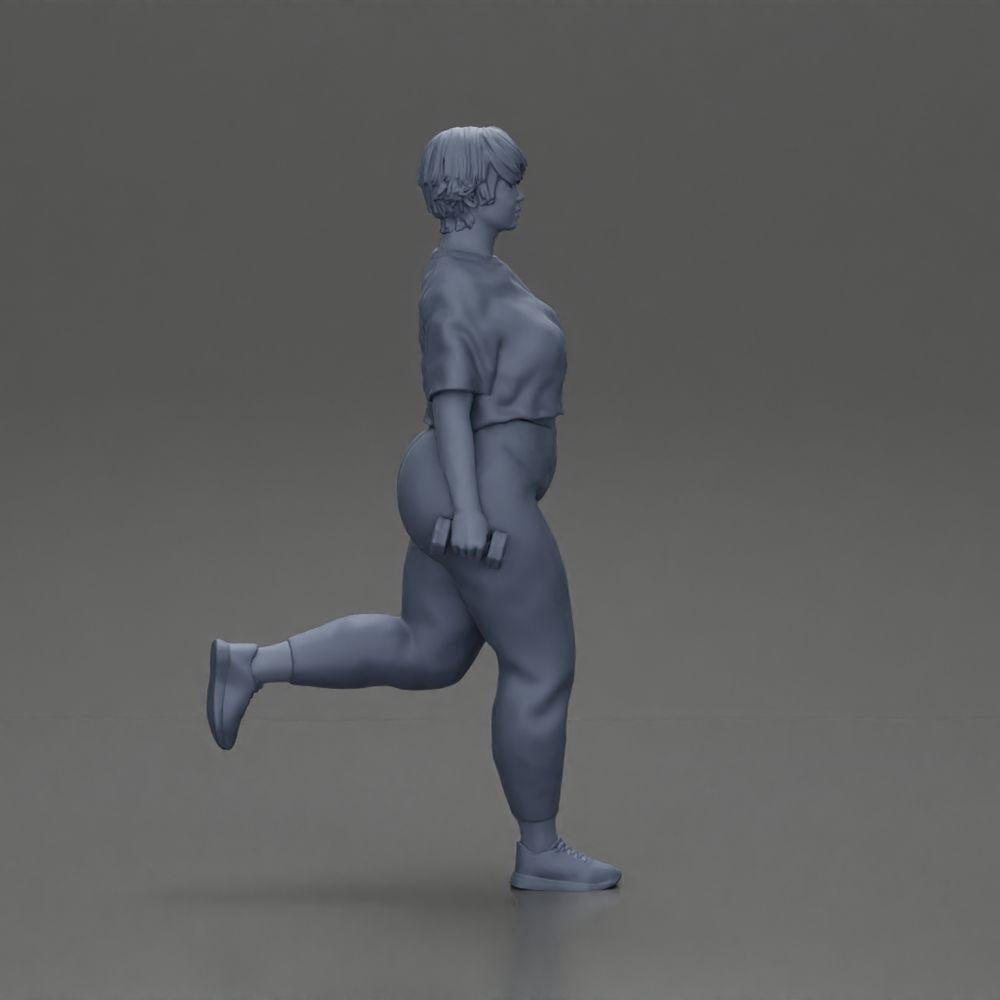 Diorama modélisme photo produit 7 : Figurine diorama : femme musclée en tenue de fitness, exercice sur une jambe avec haltères (Ref Nr. A105)