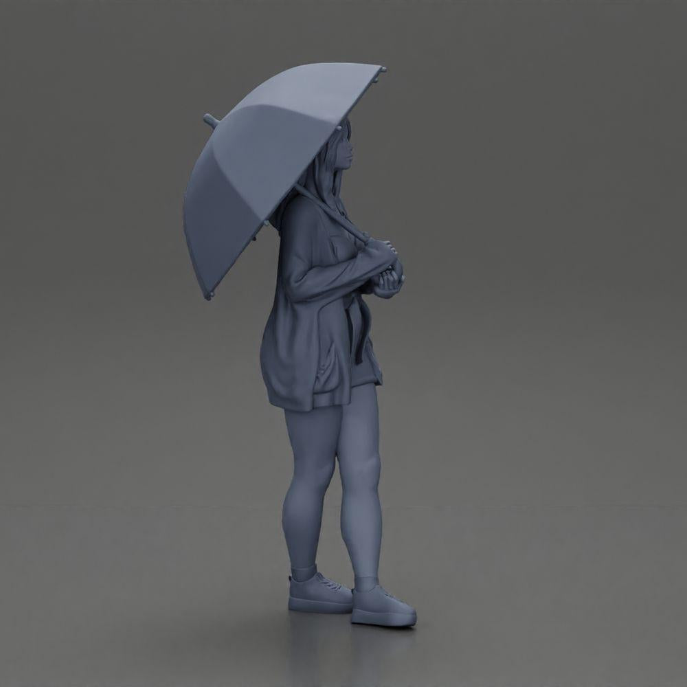 Diorama modélisme photo de produit 7 : Figurine diorama féminine en cardigan ouvert et shorts avec parapluie (Réf n° A92)