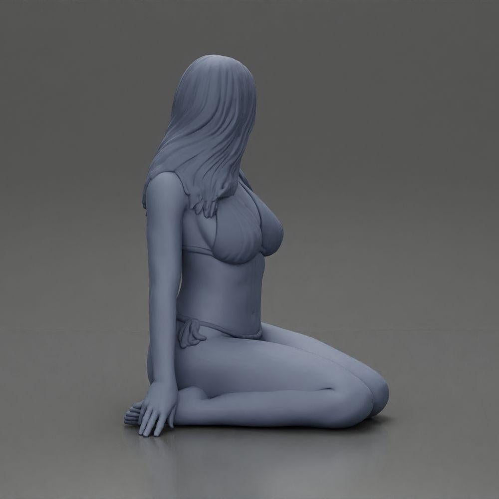 Diorama modélisme photo produit 8 : Figurine miniature femme en bikini, assise sur une base plate - Diorama de plage (Ref Nr. A83)
