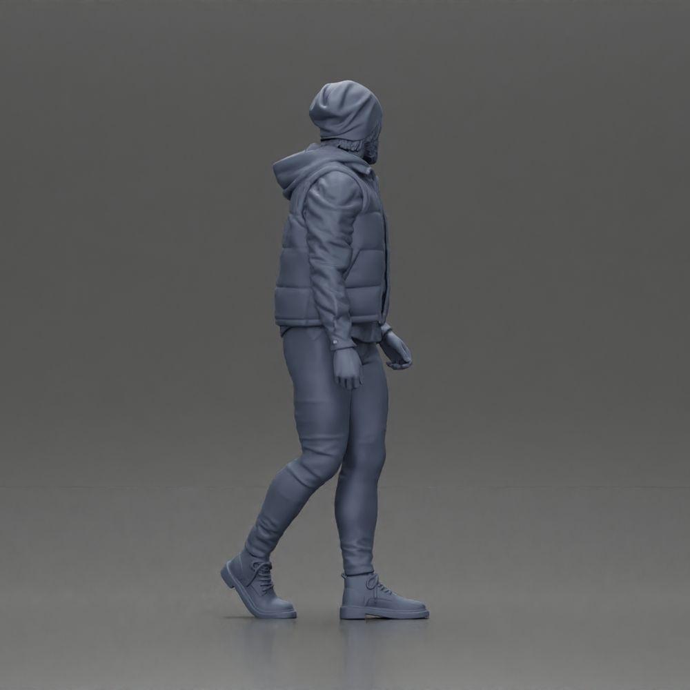 Diorama modélisme photo de produit 8 : Figurine de diorama : Homme barbu en vêtements d'hiver, marchant - Miniature de diorama (Ref Nr. A129)