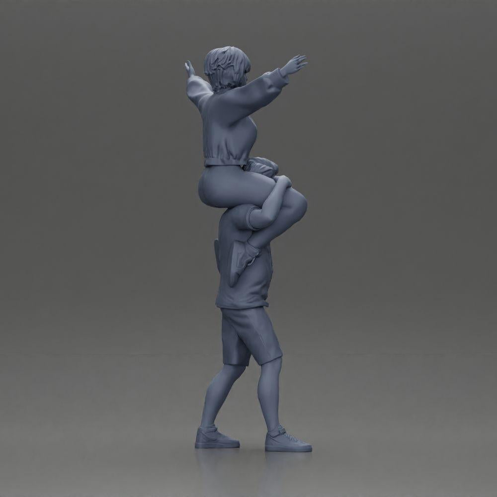 Diorama modélisme photo produit 8 : Figurine miniature : Homme en short portant sa petite amie sur ses épaules, couple posant (Ref Nr. A76)